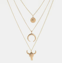 Alloy Three-Layered Bull Head Pendant Necklace Gold One Size