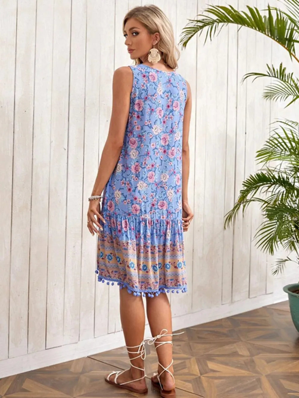 Tie Neck Sleeveless Floral Dress