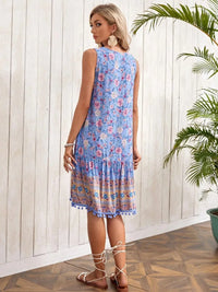 Tie Neck Sleeveless Floral Dress