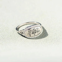 Flower Epoxy Gum Oil Inlaid Zircon Ring Silver