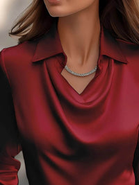 Full Size Collared Neck Long Sleeve Blouse Plus Size - Store 42