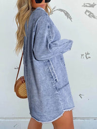 Full Size Button-Front Long Sleeve Denim Shirt Dress Plus Size - Store 42