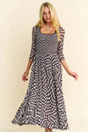 Davi & Dani Printed Checker Mesh Flowy Maxi Dress Black