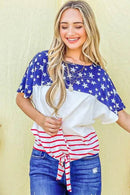 And The Why American Flag Print Tie Knot Front Casual Top - Store 42