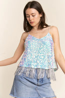 J.NNA Sequin Tassel Hem Flowy Cami Fantasy