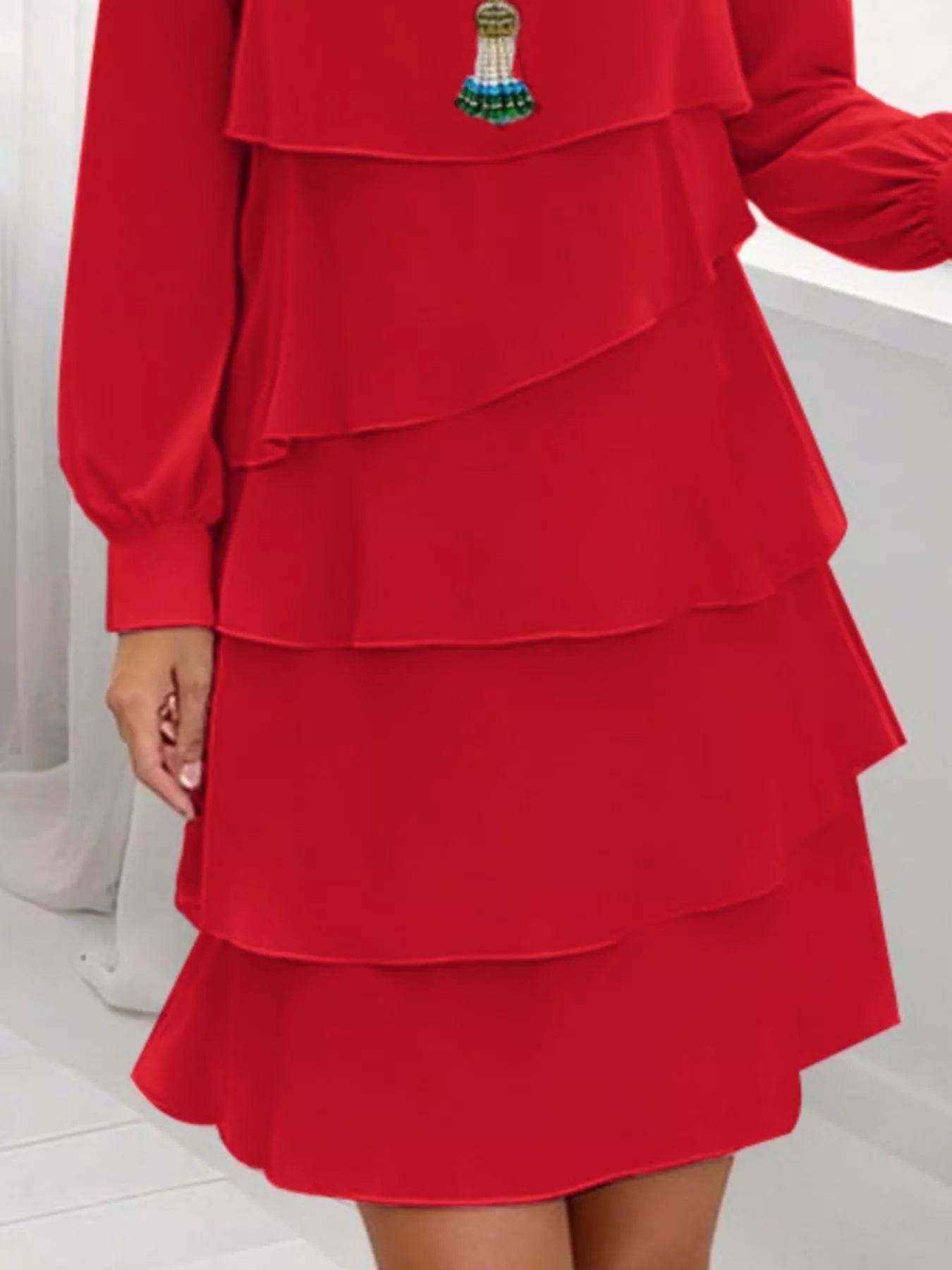Full Size Layered Long Sleeve Mini Dress Plus Size - Store 42