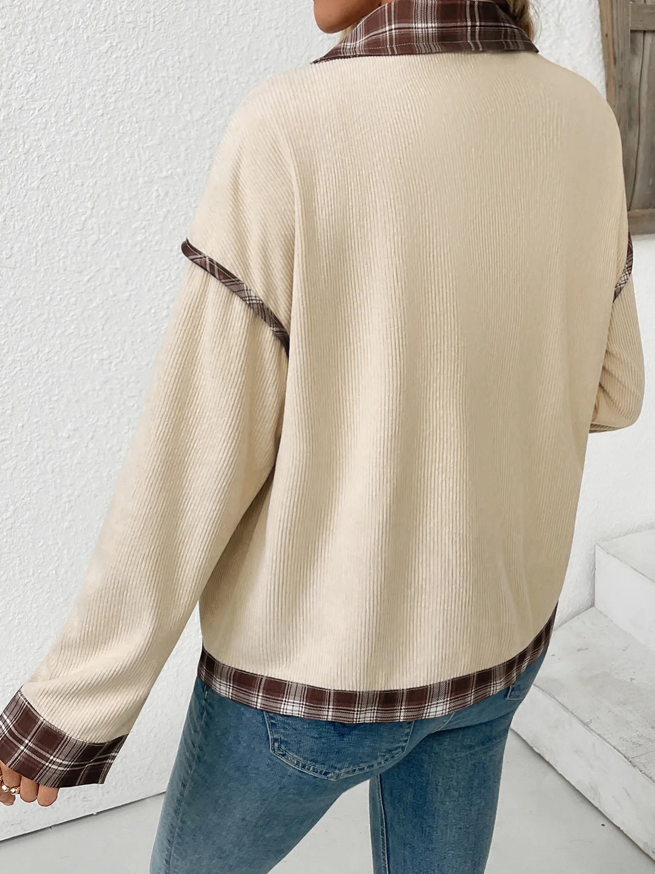 Plaid Hem Button Up Long Sleeve Shacket