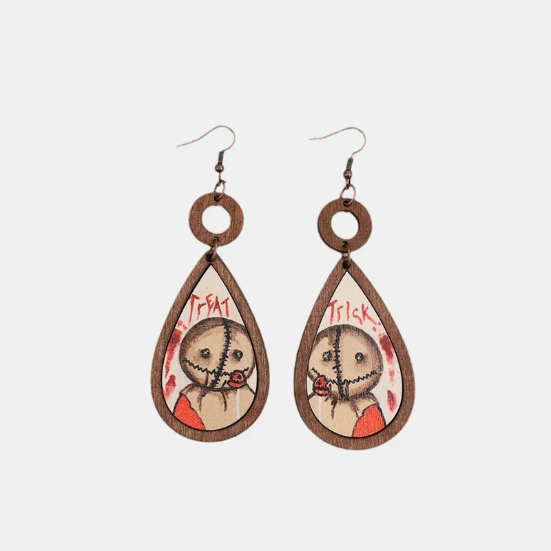 Natural Wooden Teardrop Earrings with Alloy Accents - Lightweight 3.9'' Dangle Jewelry
