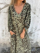 Full Size Printed V-Neck Dress with Pockets Plus Size - Store 42