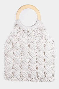 Boho Chic Braided Wooden Top Handle Bag - Earthy Style, Medium Size, 100% Polyester - Store 42
