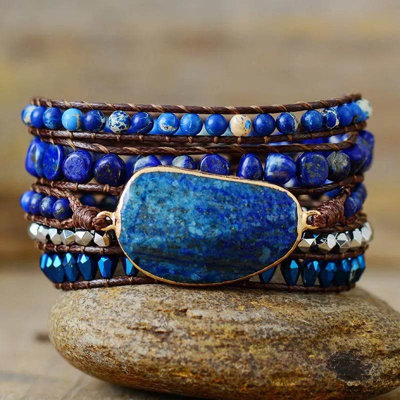 Handcrafted 32.3-35.4 Inch Alloy Braided Bracelet with Lapis Lazuli & Synthetic Crystals - Store 42