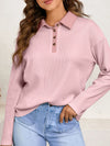 Long Sleeve Thermal Knit Polo Top Dusty Pink