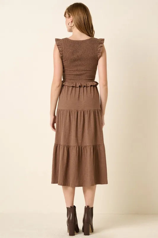 Mittoshop 100% Cotton Smocked Ruffled Tiered Midi Dress - Perfect For Summer Outings