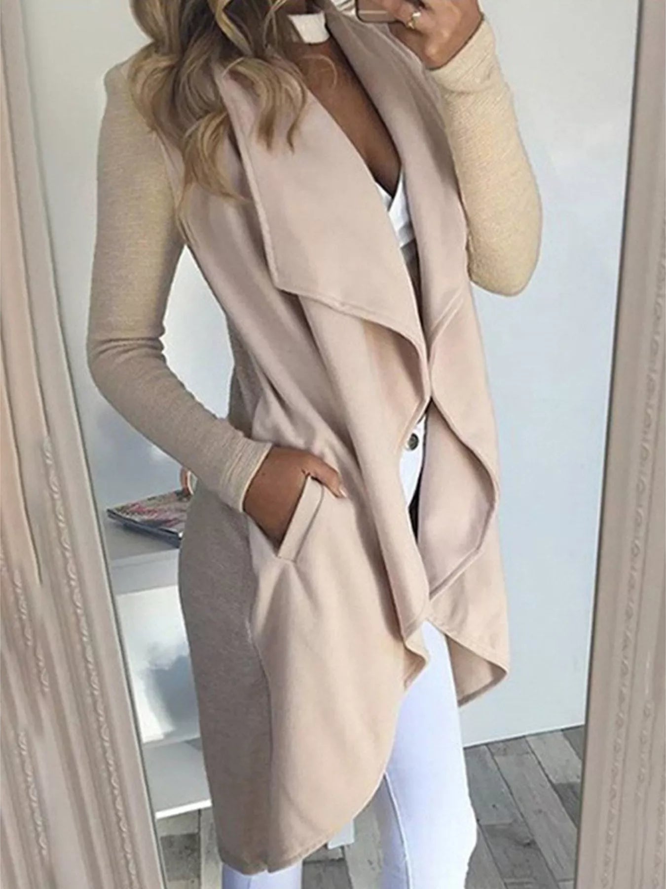 Plus Size Full Length Lapel Collar Long Sleeve Coat with Belt and Pockets