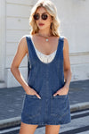 Scoop Neck Denim Overall Dress with Pockets Medium