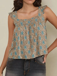 Ruffled Plaid Square Neck Tank