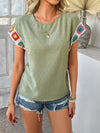 Devine Swiss Dot Round Neck Crochet Short Sleeve Top Sage