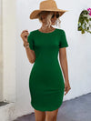 Round Neck Short Sleeve Mini Tee Dress Dark Green