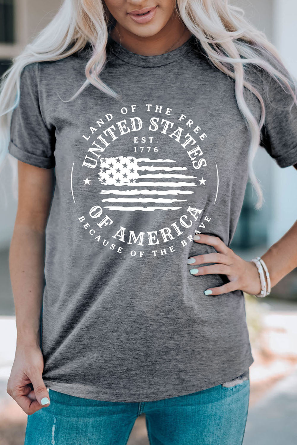 Patriotic US Flag Graphic Short Sleeve Tee for Casual Wear - Slightly Stretchy & Comfortable