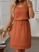 Waffle-Knit Drawstring Mini Tank Dress