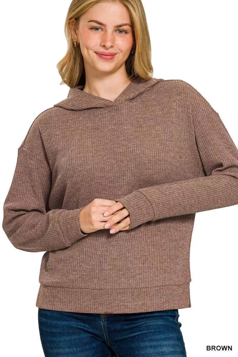 Zenana Ribbed Long Sleeve Hoodie for Women - Cozy, Stylish, and Versatile Casual Wear