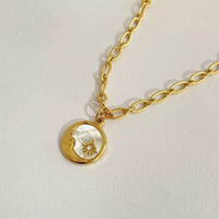 Elegant 18K Gold-Plated Titanium Steel Pendant Necklace with Adjustable Chain and Pearl Shell - Store 42