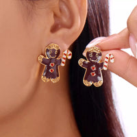 Alloy Gingerbread Man Stud Earrings Chocolate One Size