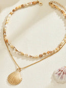 18K Gold-Plated Shell Layered Shell Pendant Necklace - Store 42