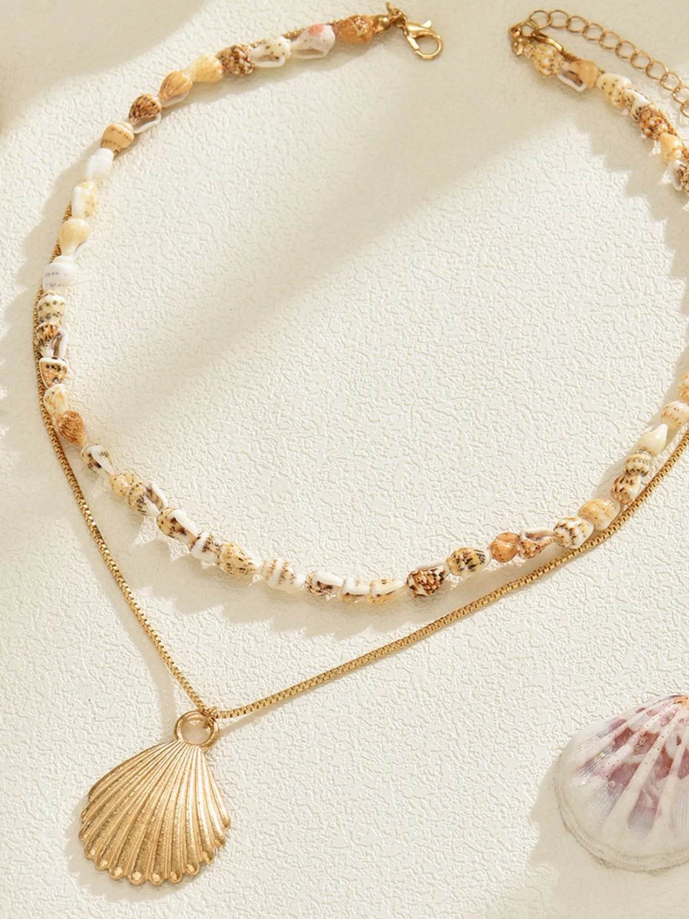 18K Gold-Plated Shell Layered Shell Pendant Necklace - Store 42