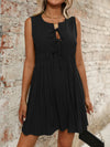Tied Front Pleated Sleeveless Mini Dress Black
