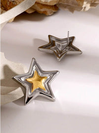 Elegant 18K Gold-Plated Stainless Steel Star Stud Earrings - Lightweight, Durable Design - Store 42