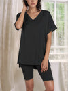 V-Neck High-Low T-Shirt and Shorts Set Black
