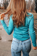 Trendy Half-Snap Long Sleeve Waffle-Knit Top - Casual Round Neck Style in Solid Colors - Store 42