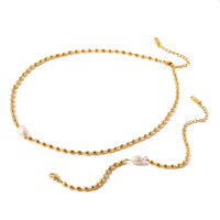 Pearl and Gold Chain Jewelry Set with Necklace and Bracelet