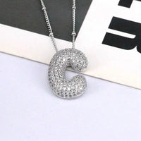 Elegant Copper Inlaid Zircon Letter Pendant Necklace - Platinum-Plated with 16.9 In Chain - Store 42