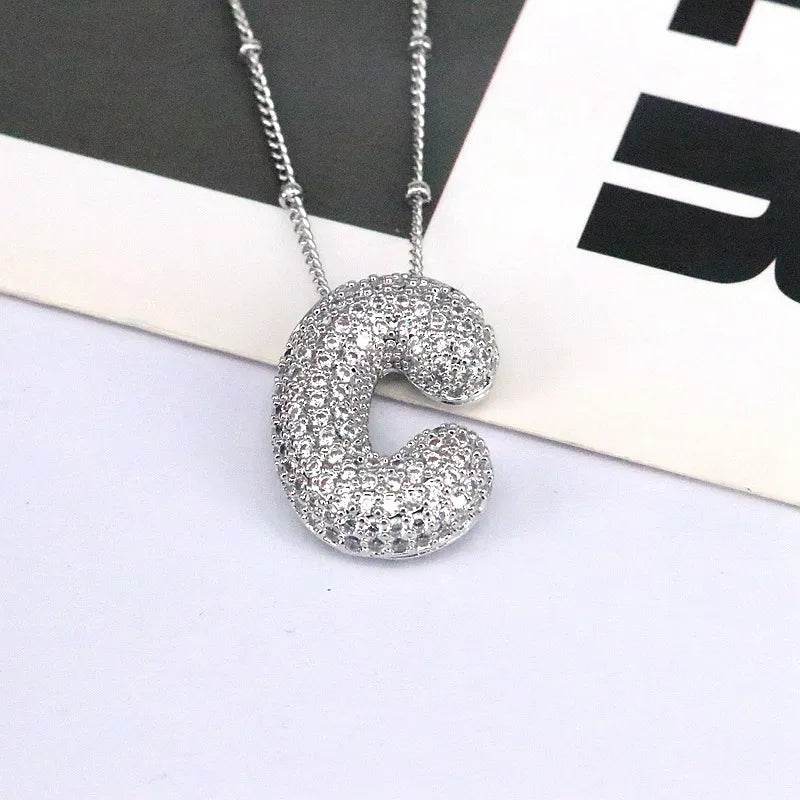 Elegant Copper Inlaid Zircon Letter Pendant Necklace - Platinum-Plated with 16.9 In Chain - Store 42