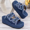 Raw Hem Wedge Buckle Sandals Peacock Blue