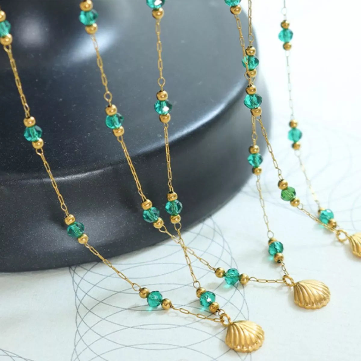 18K Gold-Plated Titanium Steel Crystal Bead Pendant Necklace