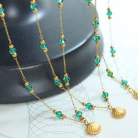 18K Gold-Plated Titanium Steel Crystal Bead Pendant Necklace