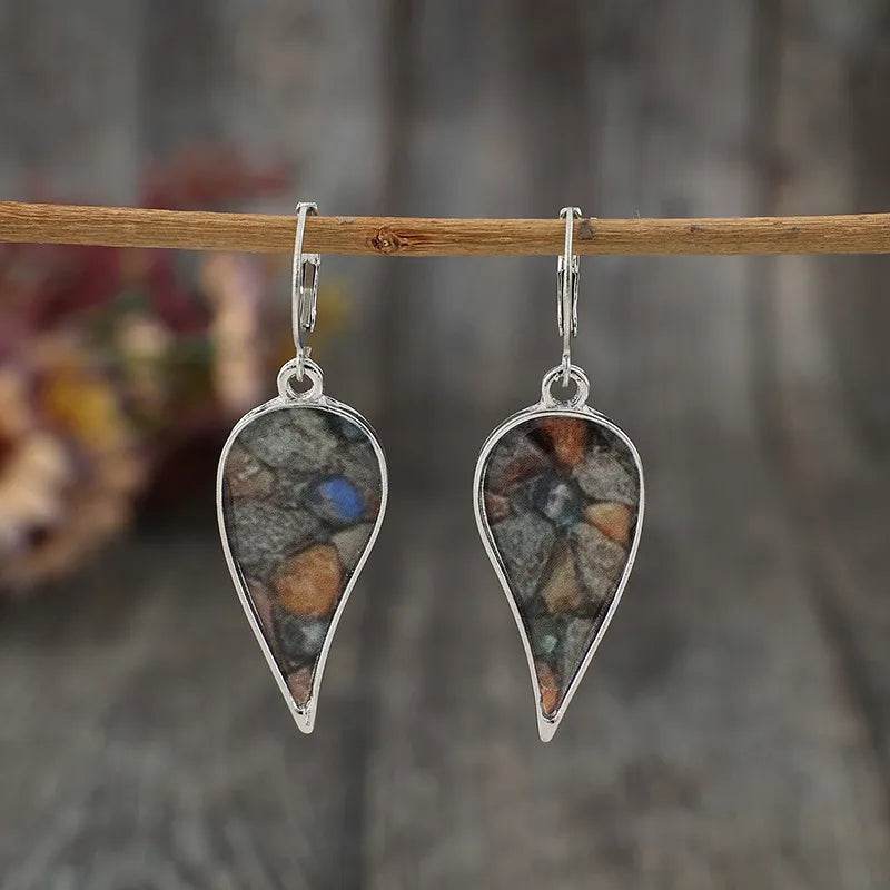 Elegant Natural Stone Dangle Earrings - Alloy and Natural Stone, 1.9 in Length - Store 42