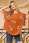 BiBi Football Sequin Embroidery Vintage Washed Top - Store 42