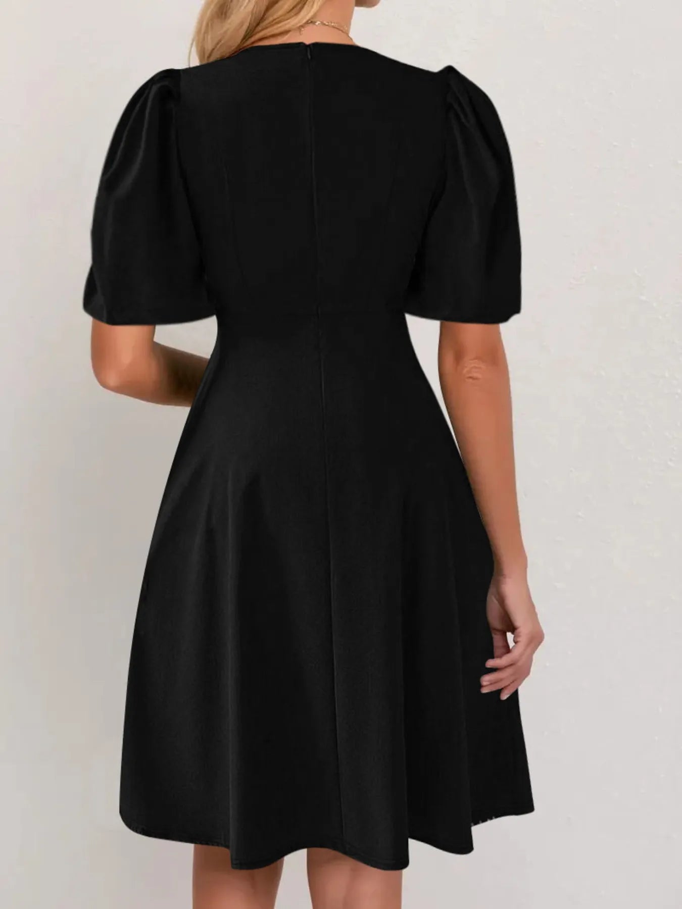 Round Neck Puff Sleeve A-Line Dress