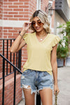 Stylish Eyelet Flutter Sleeve Top with Scalloped V-Neck - Semi-Sheer Casual Blouse - Store 42