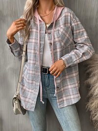 Plaid Button-Up Hooded Shirt