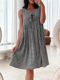 Tied Front Sleeveless Plaid Dress