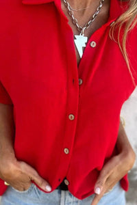 Full Size Casual Button Down Short Sleeve Loose Shirt Plus Size - Store 42