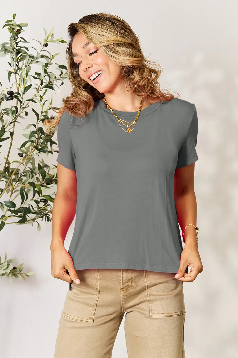 Basic Bae Full Size Round Neck Short Sleeve T-Shirt Gray