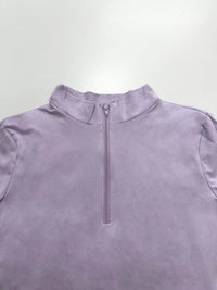 Trendy Half Zip Long Sleeve Crop T-Shirt - Slightly Stretchy Fabric, 95% Polyester, Stylish Fit - Store 42