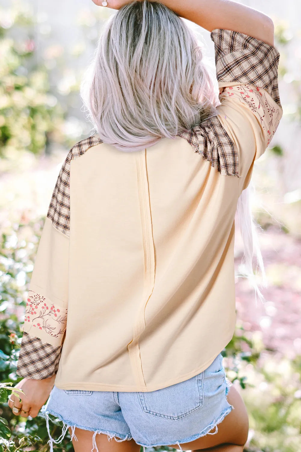 Heart Plaid Long Sleeve Blouse - Opaque, Slightly Stretchy, 85% Polyester, Sizes S-XL