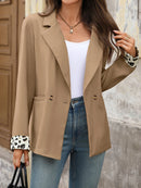 Lapel Collar Leopard Cuff Long Sleeve Blazer